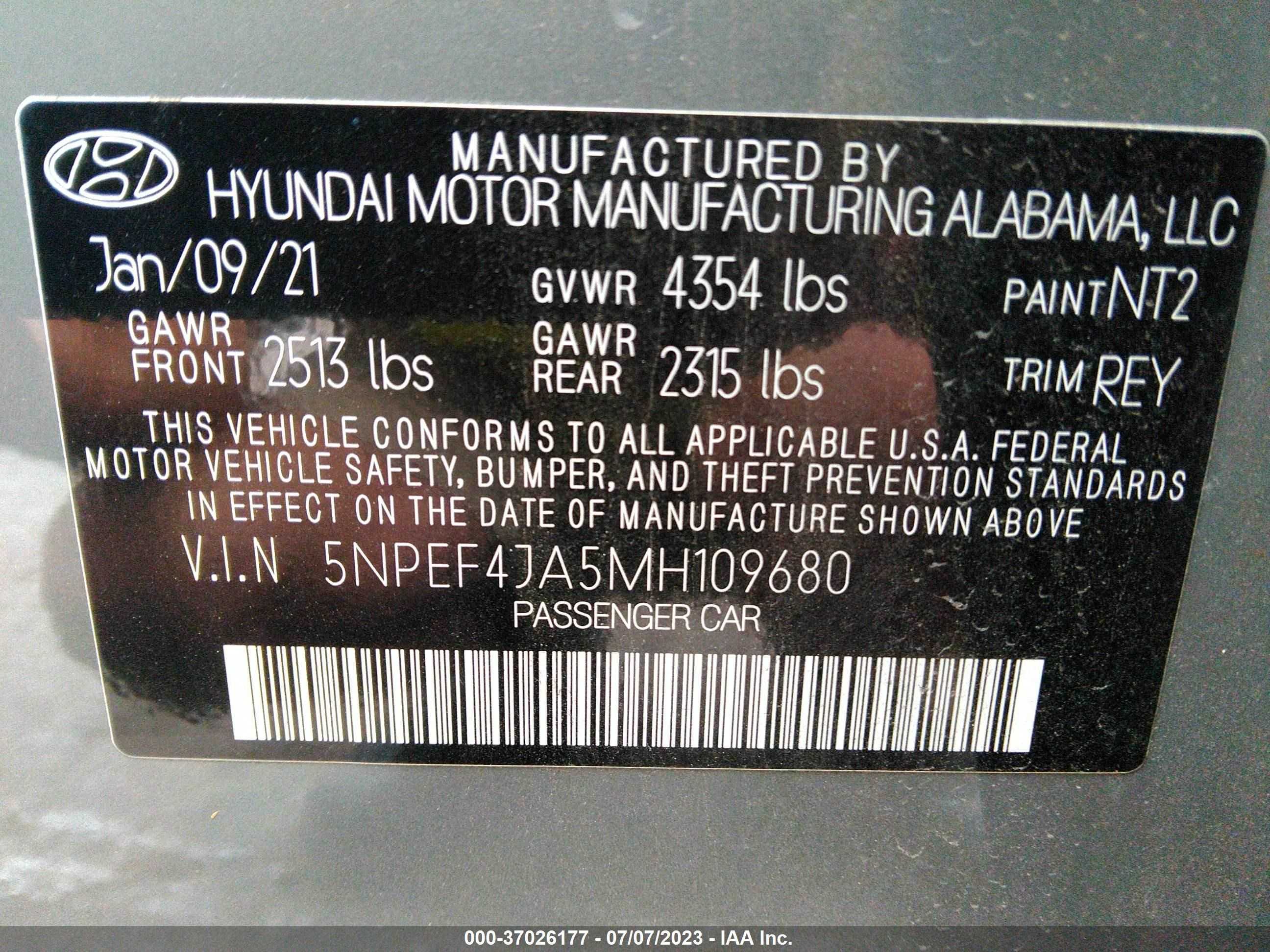 Photo 8 VIN: 5NPEF4JA5MH109680 - HYUNDAI SONATA 