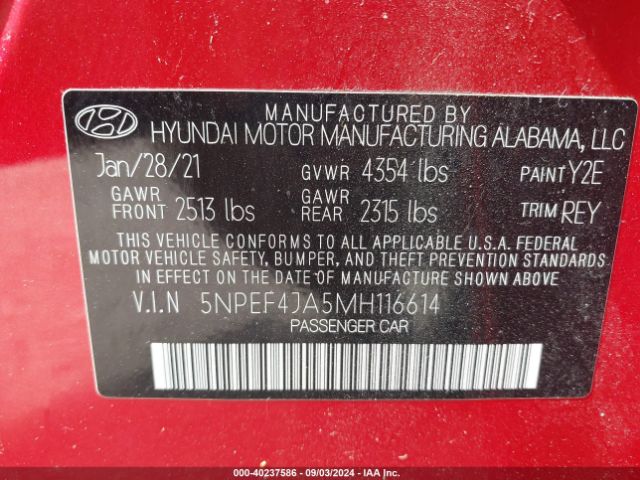 Photo 8 VIN: 5NPEF4JA5MH116614 - HYUNDAI SONATA 