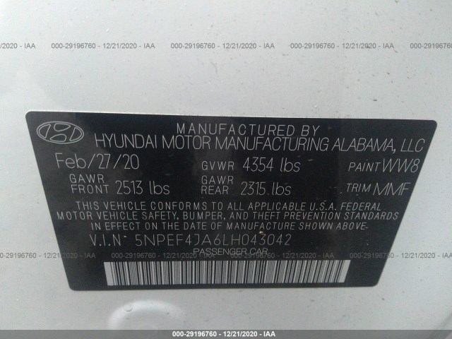 Photo 8 VIN: 5NPEF4JA6LH043042 - HYUNDAI SONATA 