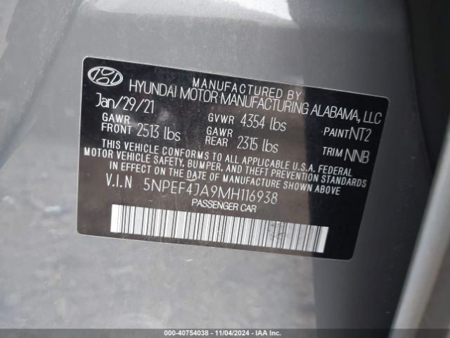 Photo 8 VIN: 5NPEF4JA9MH116938 - HYUNDAI SONATA 