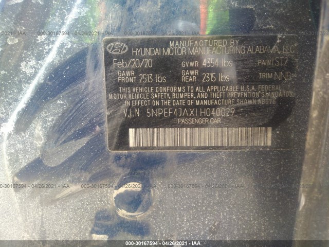 Photo 8 VIN: 5NPEF4JAXLH040029 - HYUNDAI SONATA 