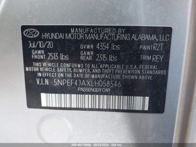 Photo 8 VIN: 5NPEF4JAXLH058546 - HYUNDAI SONATA 