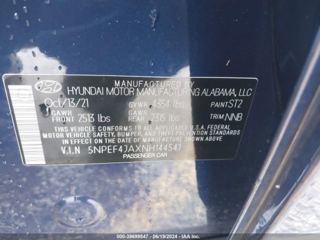 Photo 8 VIN: 5NPEF4JAXNH144541 - HYUNDAI SONATA 