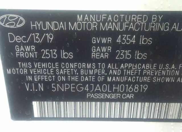 Photo 8 VIN: 5NPEG4JA0LH016819 - HYUNDAI SONATA 