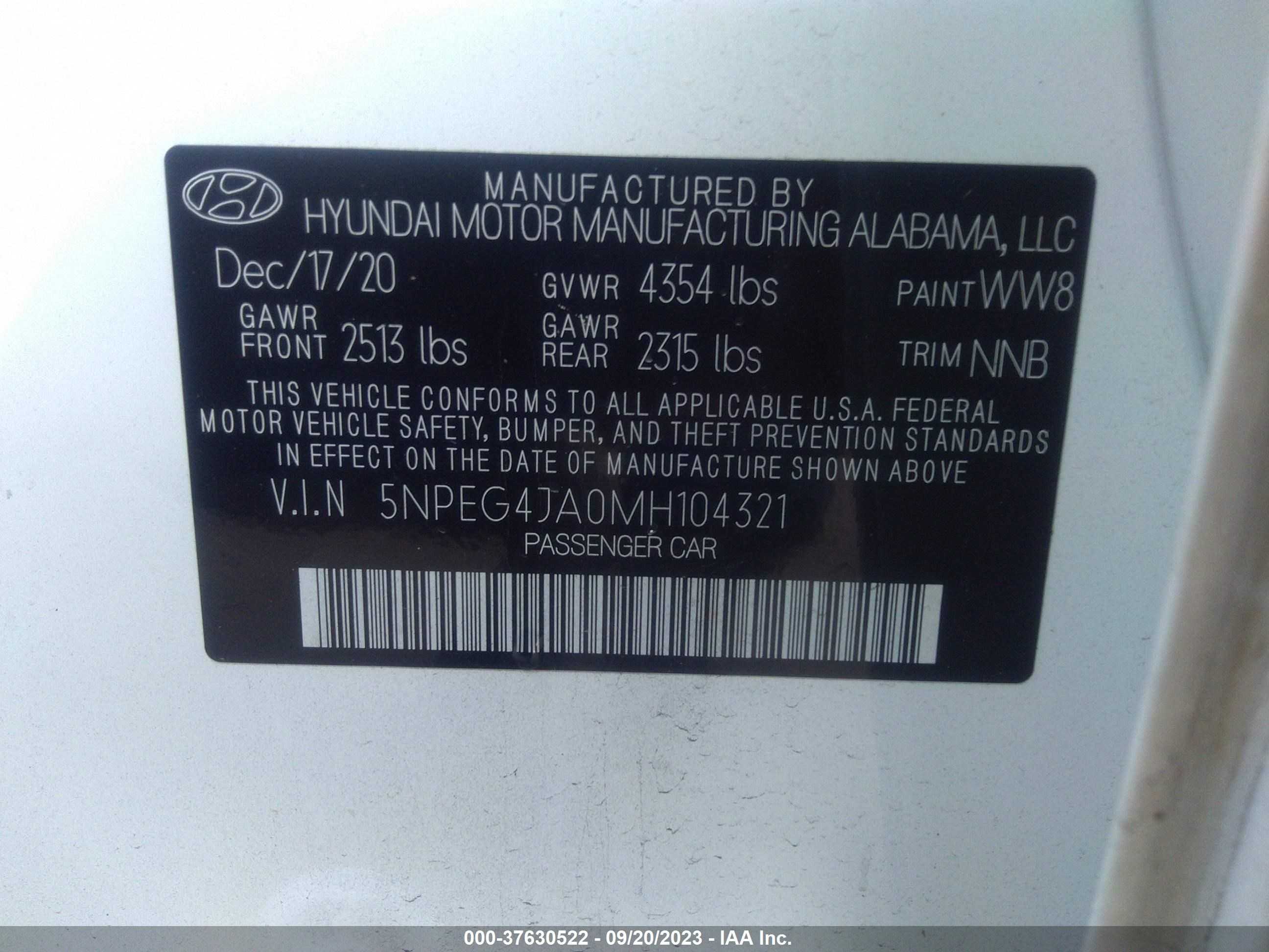 Photo 8 VIN: 5NPEG4JA0MH104321 - HYUNDAI SONATA 