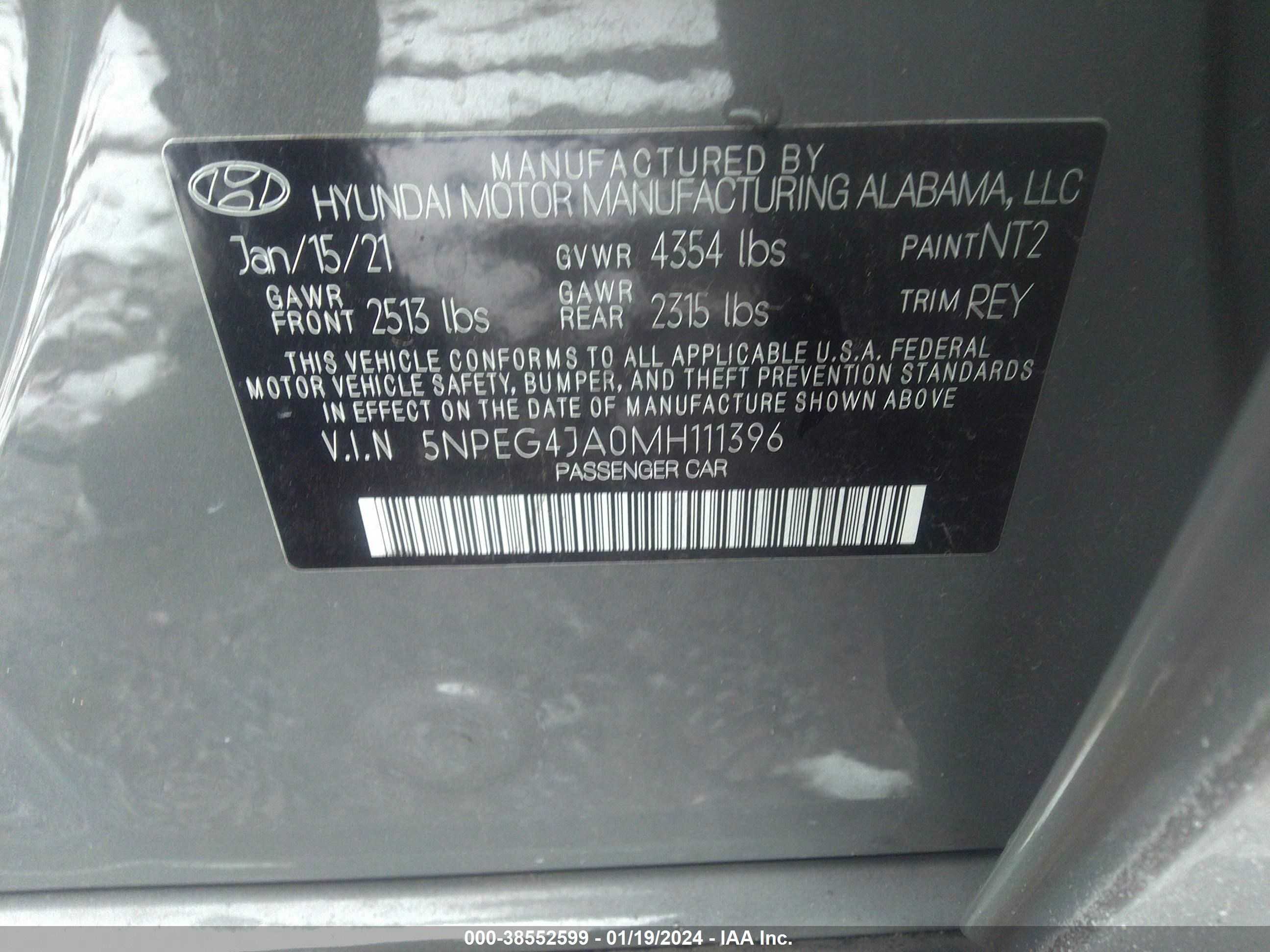 Photo 8 VIN: 5NPEG4JA0MH111396 - HYUNDAI SONATA 