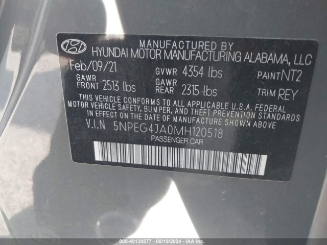 Photo 8 VIN: 5NPEG4JA0MH120518 - HYUNDAI SONATA 