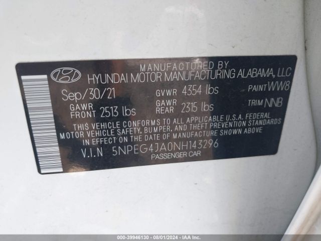 Photo 8 VIN: 5NPEG4JA0NH143296 - HYUNDAI SONATA 