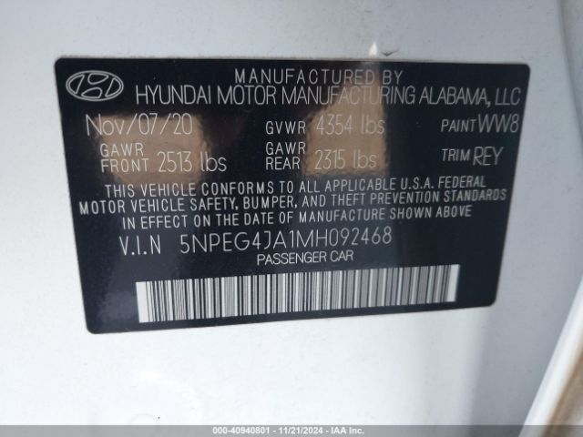 Photo 8 VIN: 5NPEG4JA1MH092468 - HYUNDAI SONATA 