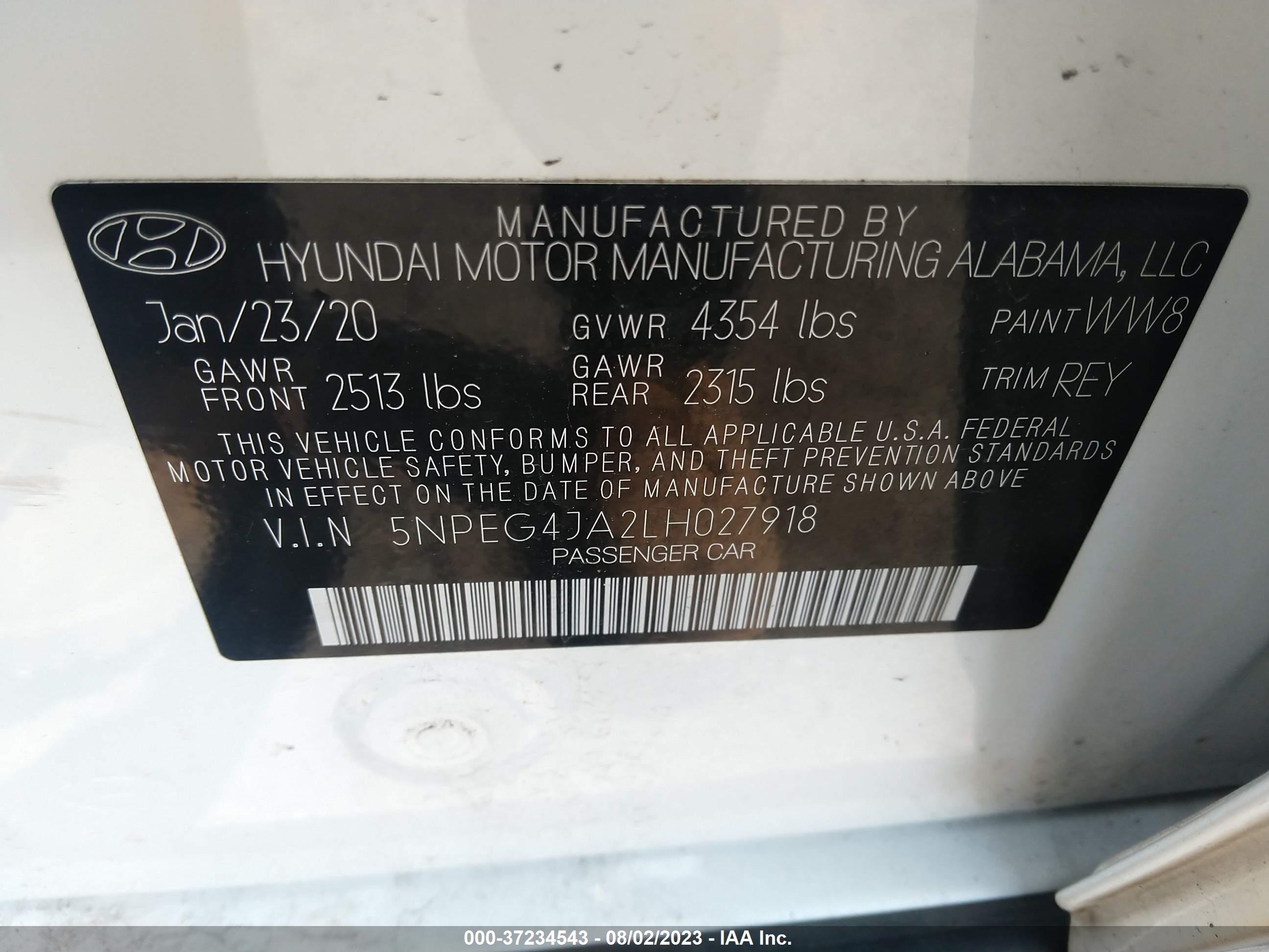 Photo 8 VIN: 5NPEG4JA2LH027918 - HYUNDAI SONATA 