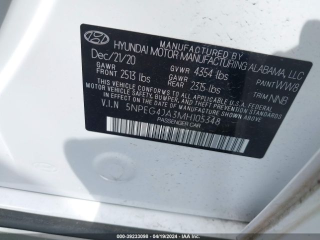 Photo 8 VIN: 5NPEG4JA3MH105348 - HYUNDAI SONATA 