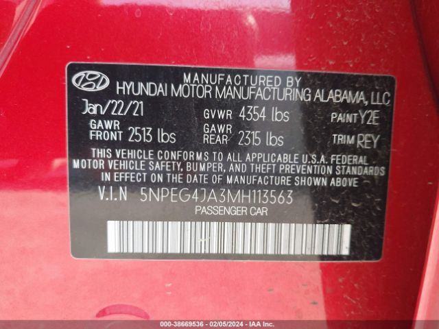 Photo 8 VIN: 5NPEG4JA3MH113563 - HYUNDAI SONATA 