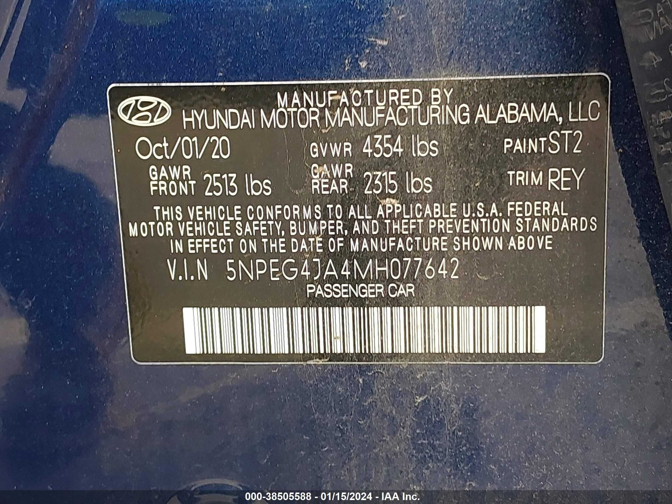 Photo 8 VIN: 5NPEG4JA4MH077642 - HYUNDAI SONATA 