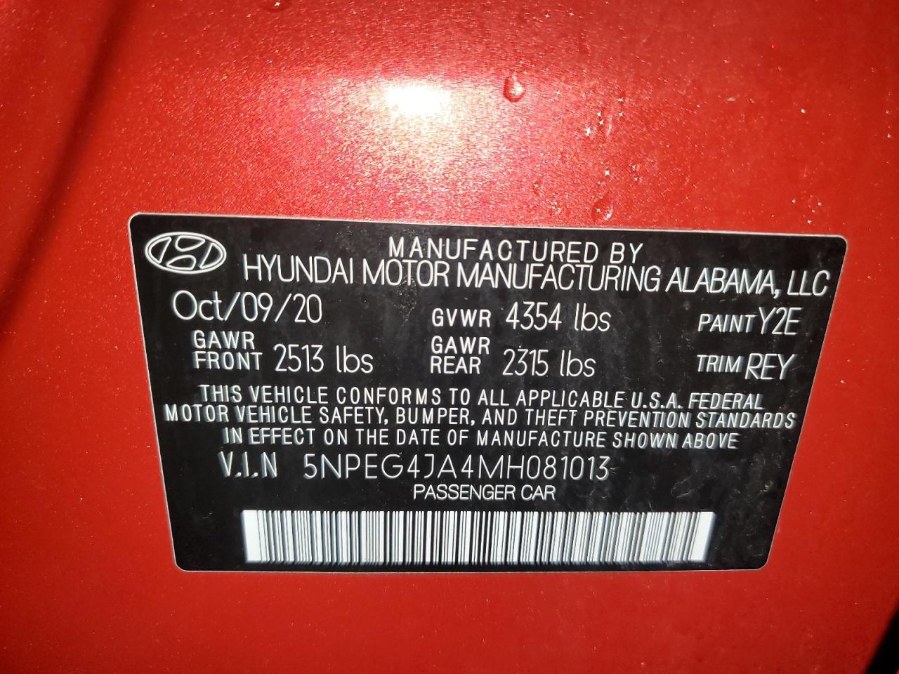 Photo 11 VIN: 5NPEG4JA4MH081013 - HYUNDAI SONATA 