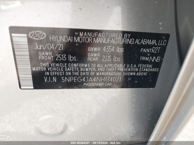 Photo 8 VIN: 5NPEG4JA4NH134021 - HYUNDAI SONATA 