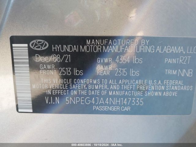 Photo 8 VIN: 5NPEG4JA4NH147335 - HYUNDAI SONATA 