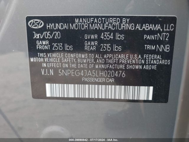 Photo 8 VIN: 5NPEG4JA5LH020476 - HYUNDAI SONATA 