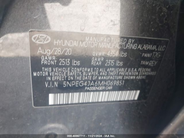 Photo 8 VIN: 5NPEG4JA6MH069851 - HYUNDAI SONATA 