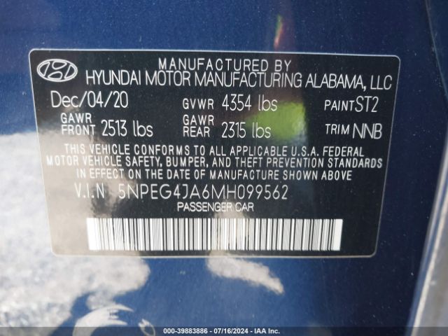 Photo 8 VIN: 5NPEG4JA6MH099562 - HYUNDAI SONATA 