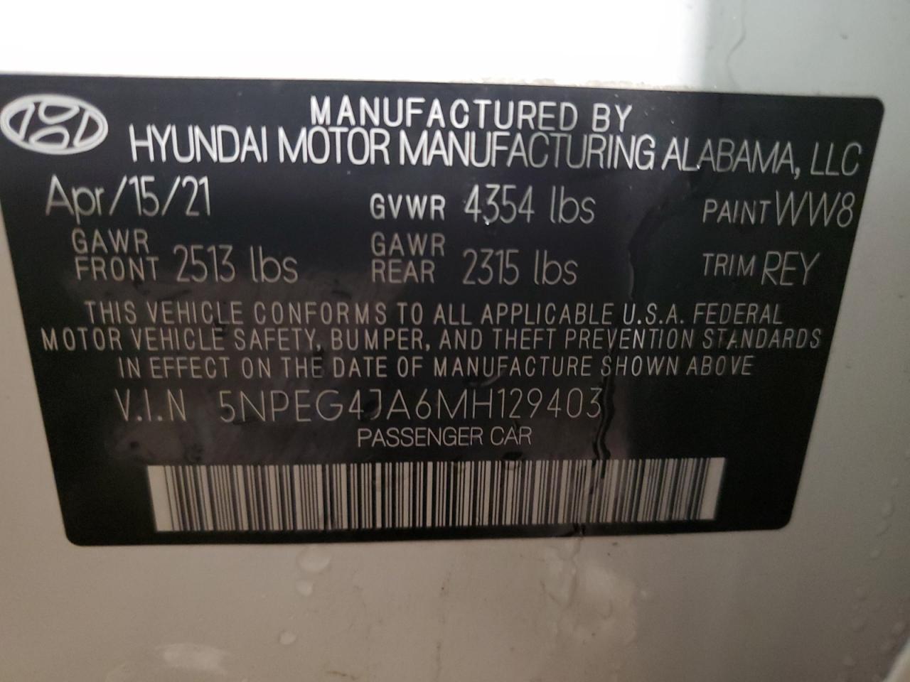 Photo 11 VIN: 5NPEG4JA6MH129403 - HYUNDAI SONATA 