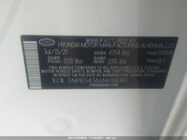 Photo 8 VIN: 5NPEG4JA6NH136143 - HYUNDAI SONATA 