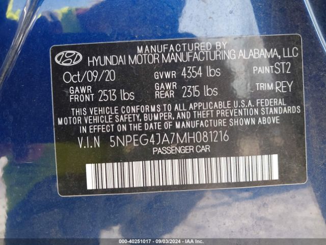 Photo 8 VIN: 5NPEG4JA7MH081216 - HYUNDAI SONATA 