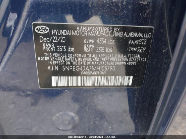 Photo 8 VIN: 5NPEG4JA7MH105790 - HYUNDAI SONATA 