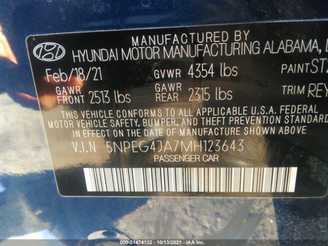 Photo 8 VIN: 5NPEG4JA7MH123643 - HYUNDAI SONATA 