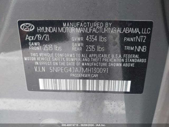 Photo 8 VIN: 5NPEG4JA7MH130091 - HYUNDAI SONATA 