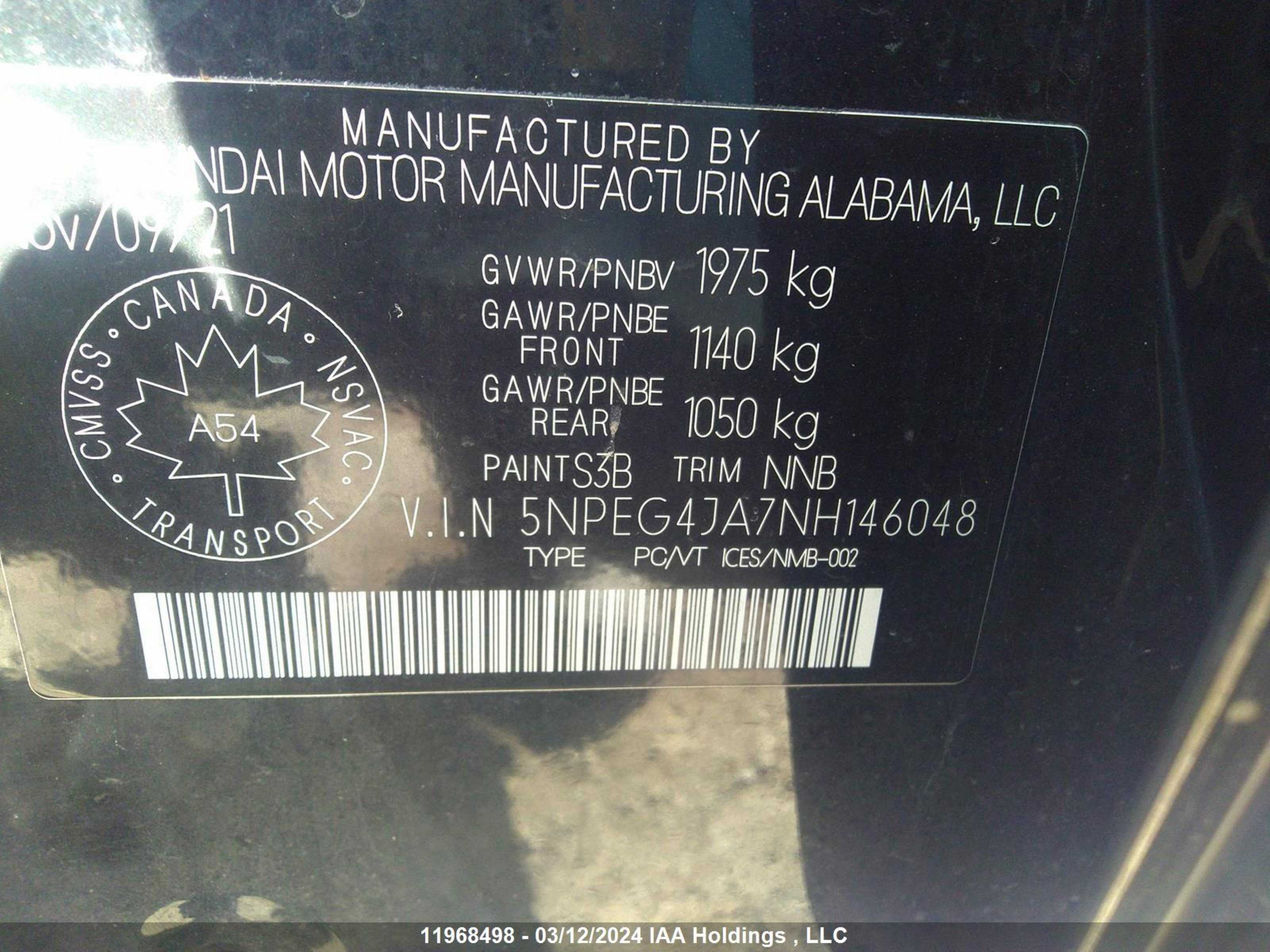 Photo 8 VIN: 5NPEG4JA7NH146048 - HYUNDAI SONATA 