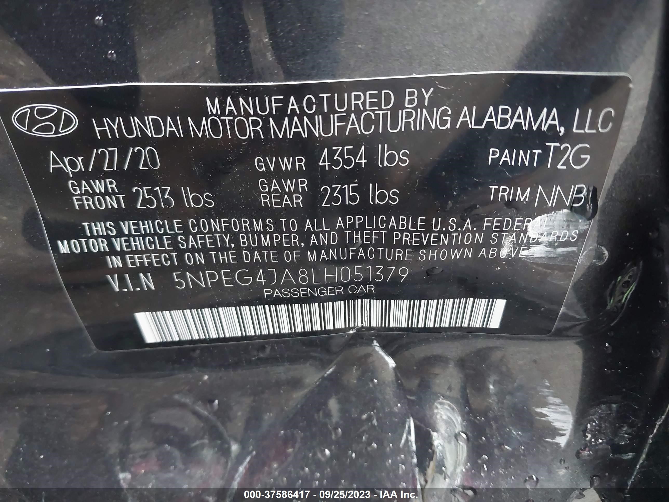 Photo 8 VIN: 5NPEG4JA8LH051379 - HYUNDAI SONATA 