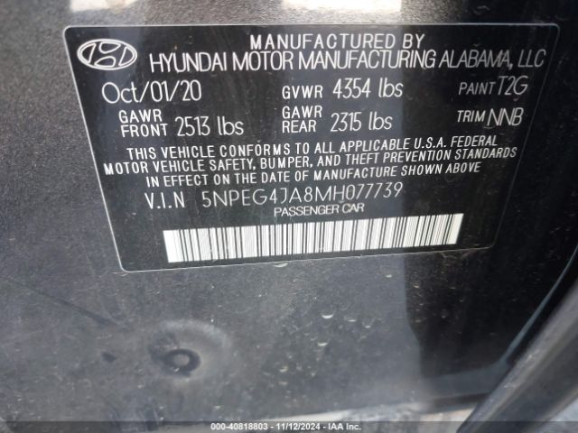 Photo 8 VIN: 5NPEG4JA8MH077739 - HYUNDAI SONATA 