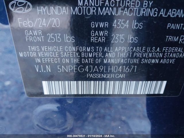 Photo 8 VIN: 5NPEG4JA9LH041671 - HYUNDAI SONATA 