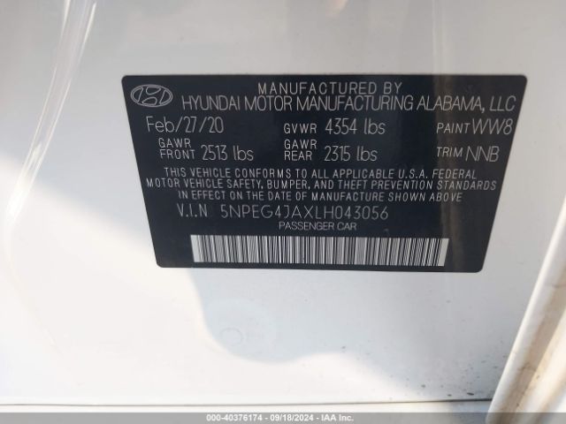 Photo 8 VIN: 5NPEG4JAXLH043056 - HYUNDAI SONATA 