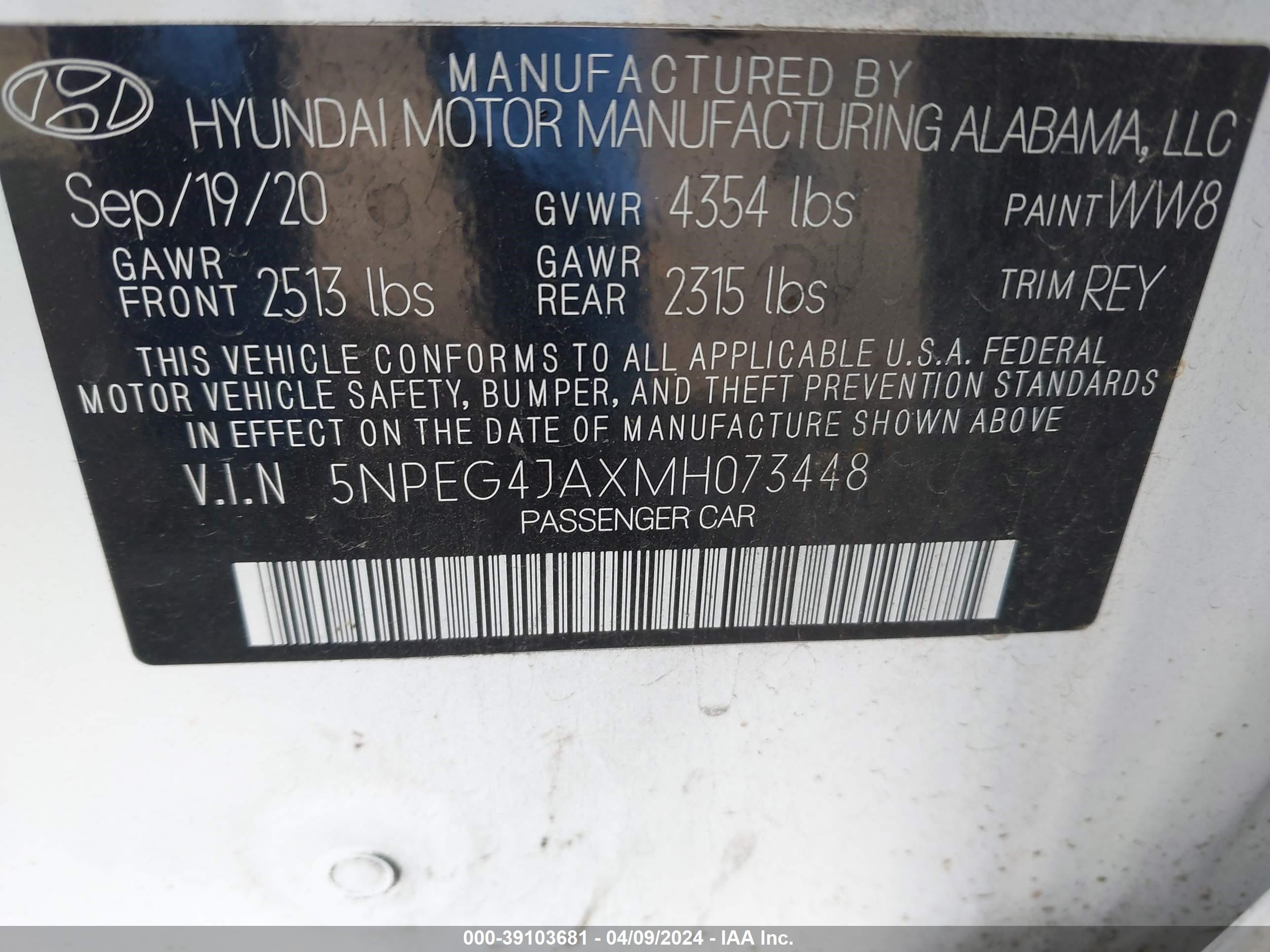 Photo 8 VIN: 5NPEG4JAXMH073448 - HYUNDAI SONATA 