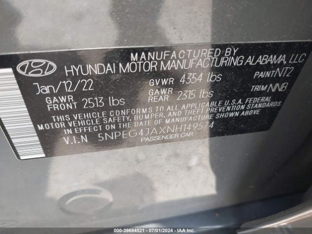 Photo 8 VIN: 5NPEG4JAXNH149574 - HYUNDAI SONATA 