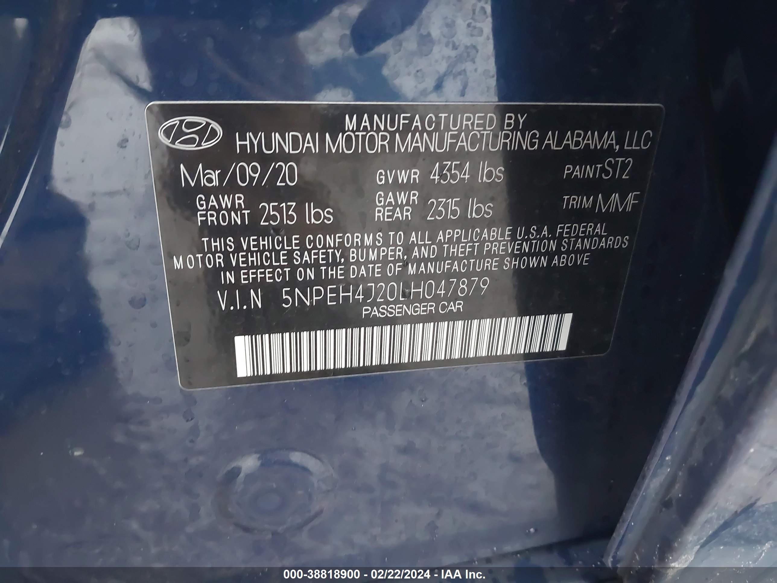 Photo 8 VIN: 5NPEH4J20LH047879 - HYUNDAI SONATA 