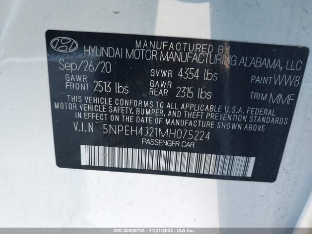 Photo 8 VIN: 5NPEH4J21MH075224 - HYUNDAI SONATA 