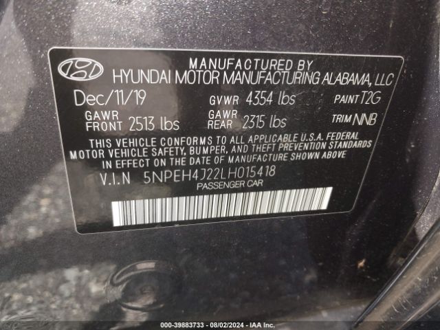 Photo 8 VIN: 5NPEH4J22LH015418 - HYUNDAI SONATA 