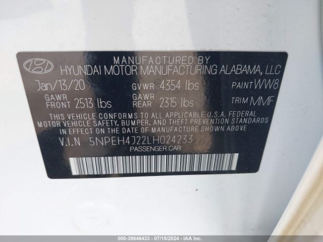 Photo 8 VIN: 5NPEH4J22LH024233 - HYUNDAI SONATA 