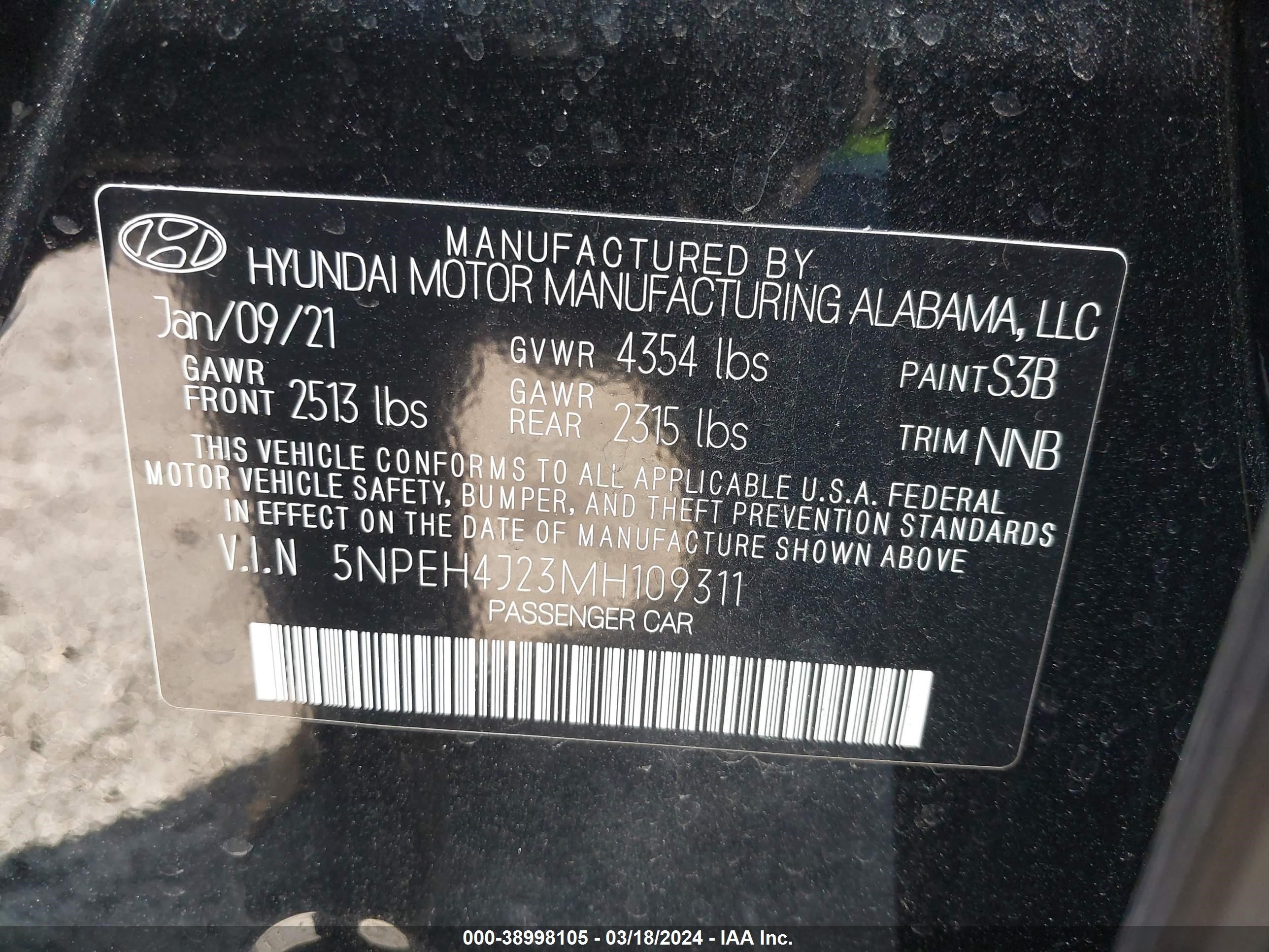 Photo 8 VIN: 5NPEH4J23MH109311 - HYUNDAI SONATA 