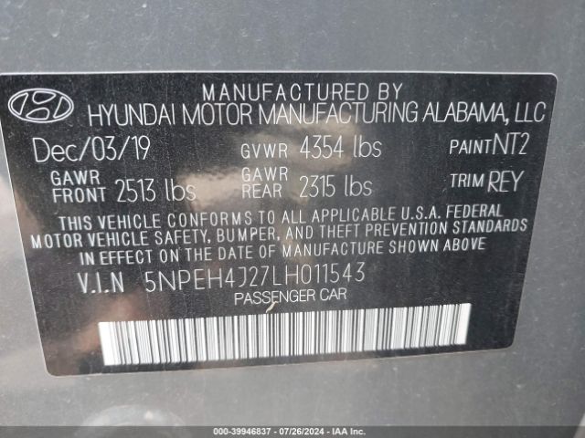 Photo 8 VIN: 5NPEH4J27LH011543 - HYUNDAI SONATA 