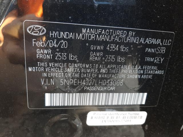 Photo 9 VIN: 5NPEH4J27LH033008 - HYUNDAI SONATA LIM 