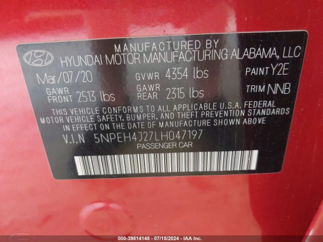 Photo 8 VIN: 5NPEH4J27LH047197 - HYUNDAI SONATA 