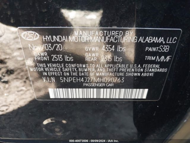 Photo 8 VIN: 5NPEH4J27MH090763 - HYUNDAI SONATA 