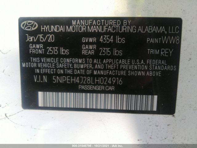 Photo 8 VIN: 5NPEH4J28LH024916 - HYUNDAI SONATA 