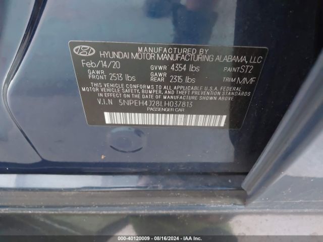 Photo 8 VIN: 5NPEH4J28LH037813 - HYUNDAI SONATA 