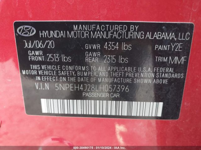 Photo 8 VIN: 5NPEH4J28LH057396 - HYUNDAI SONATA 