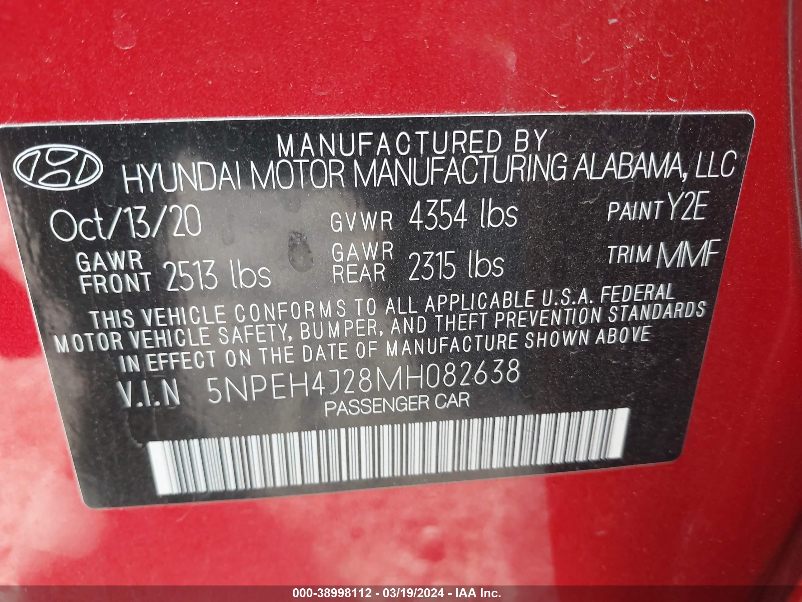 Photo 8 VIN: 5NPEH4J28MH082638 - HYUNDAI SONATA 