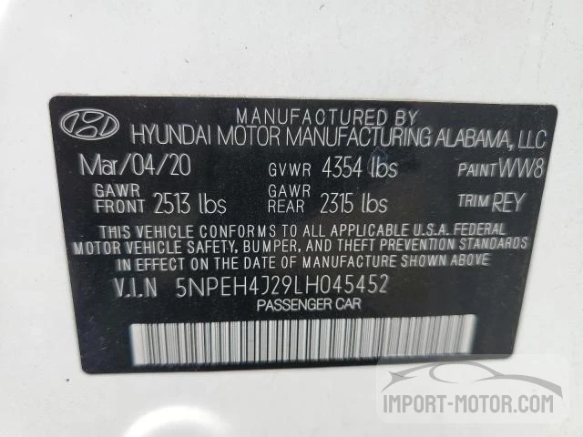 Photo 11 VIN: 5NPEH4J29LH045452 - HYUNDAI SONATA 